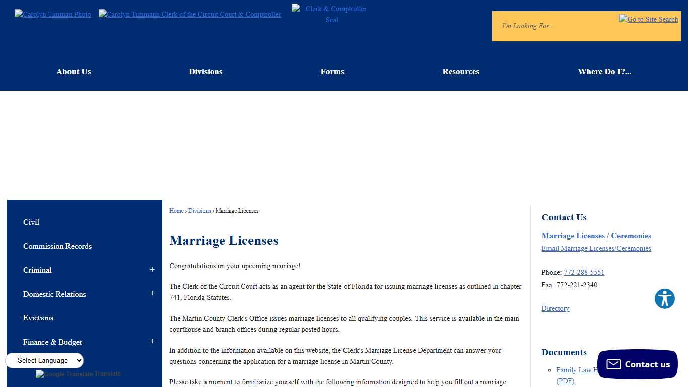 Marriage Licenses | Martin County Clerk
