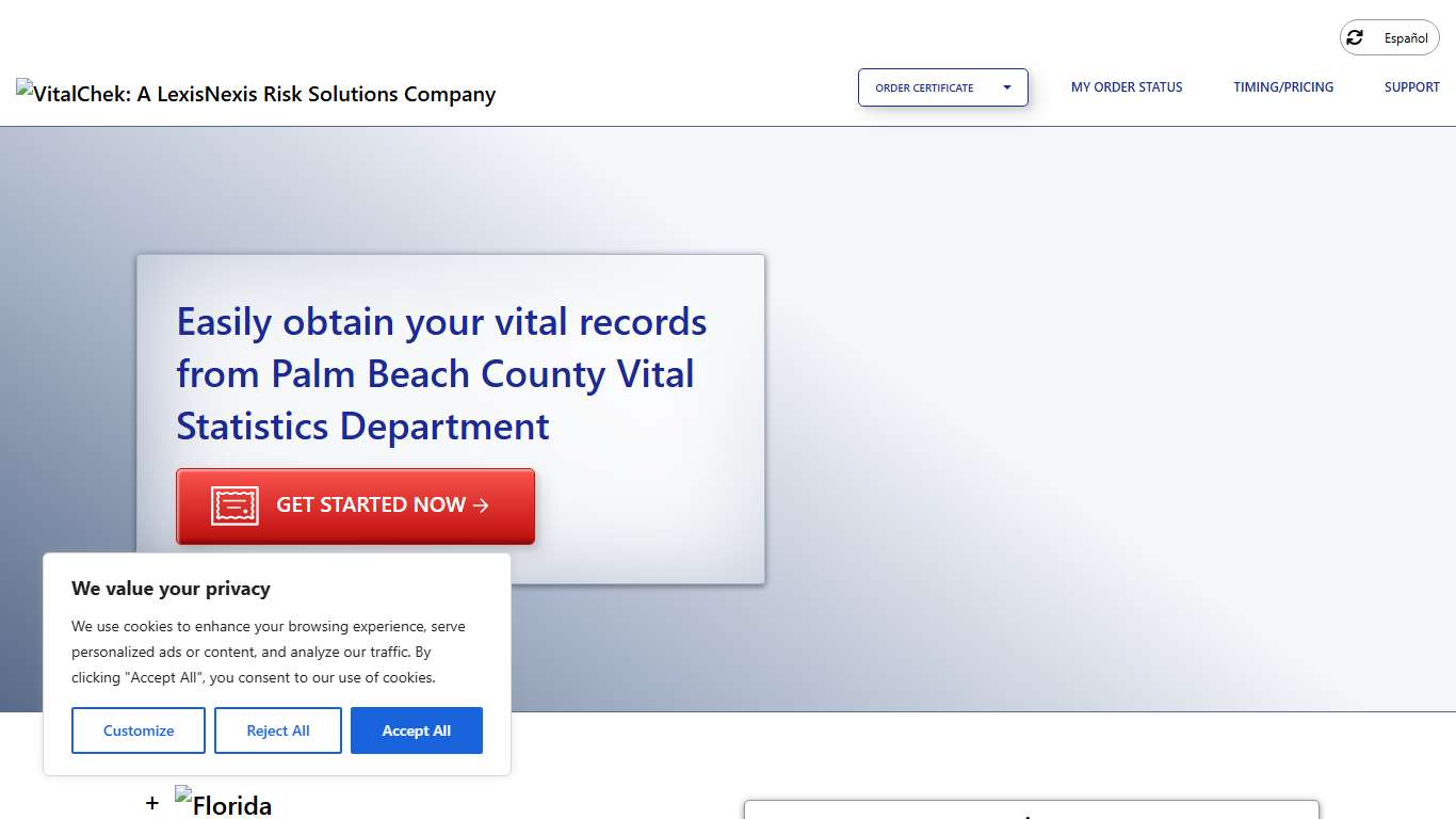 Palm Beach County Vital Statistics Department (FL) | Order Certificates - VitalChek
